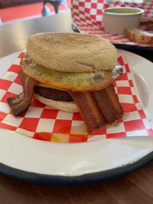 Breakfast Sandwich with Egg and Bacon at Dimpsy's Diner in Plymouth