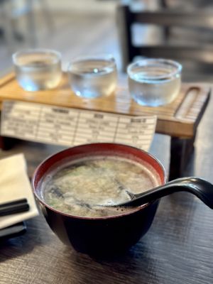 Miso Soup with Sake Sampler  at Rice in Manhattan Beach
