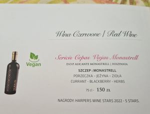 Several Vegan wines also available at Carmen in Miedzyzdroje