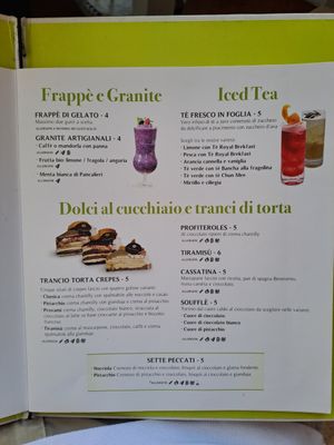 Menu at Martinucci Laboratory in Lecce