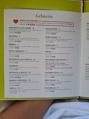 Menu at Martinucci Laboratory in Lecce
