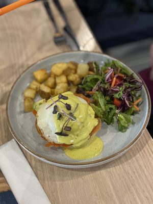Half portion of the benny  at Stillfood Bistro & Cappuccino Bar in Penticton
