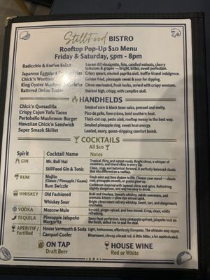 Pop-up Menu  at Stillfood Bistro & Cappuccino Bar in Penticton