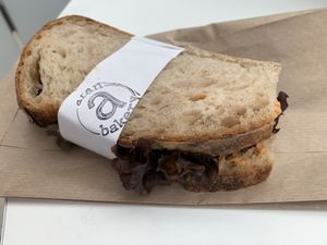 The vegan sandwich is so tasty  at Arán bakery in Budapest