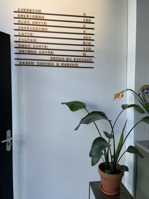 Entrance and coffees  at Crave Coffee & Bakery in Rotterdam