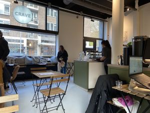 Inside (the toilet is behind the counter)  at Crave Coffee & Bakery in Rotterdam