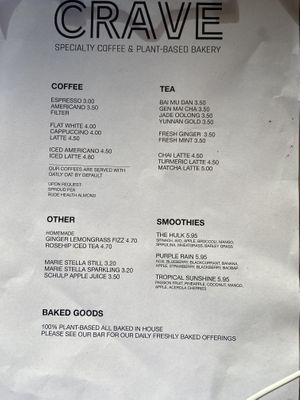 Drinks menu Nov 2023  at Crave Coffee & Bakery in Rotterdam