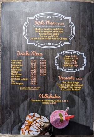 Menu back at The Ranch Breakfast Bar and Grill in Neath