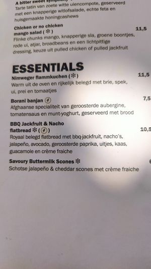 Menu with marked vegan options at Café Lux in Nijmegen