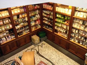 coming down the stairs (also to restaurant) you will find a lot of food ingredients at Bioforma in Funchal