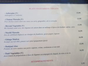 Menu main at La Vallée du Kashmir in Brussels