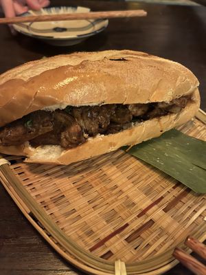Vegan bahn mi with a “meat” made from a mix of mushroom and soy. Disappointed that there wasn’t much else in the sandwich, it was a little lacking.   at Konia Kitchen in Toronto