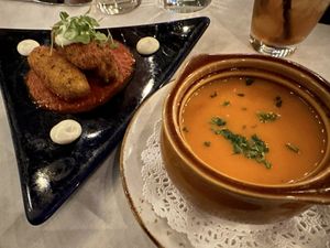 Stuffed squash blossoms and carrot-ginger soup    at La Boheme in West Hollywood