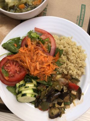 Ratatouille, quinoa and a fresh salad. This was apparently half portion   at Bioforma Restaurant in Funchal