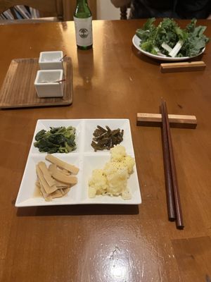 Vegan pickled veggie tray with potato prior to the meal   at Refs Atami - 熱海店 in Shizuoka