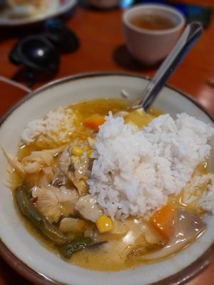 Rice and soup at Quán Chay Nhà in Ho Chi Minh City