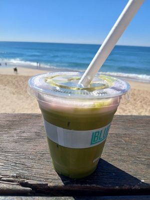Strawberry matcha latte at Blue Door Kiosk in Merewether