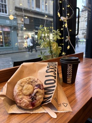 Doughnut & hot choc   at Crosstown Doughnuts in Bath