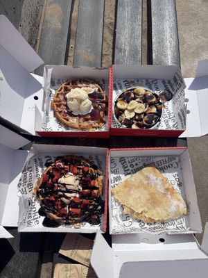 Two waffles, a cookie dough and a crepe  at Scooped in Scarborough