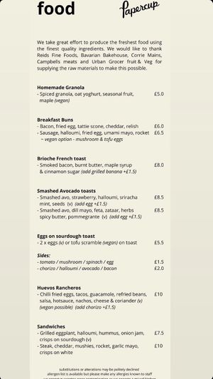 Menu  at Papercup Motherwell in Motherwell