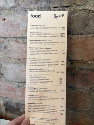 Menu (status June 2025)  at Papercup Motherwell in Motherwell