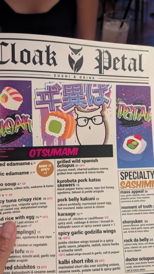 Funky cute menu at Cloak & Petal in San Diego