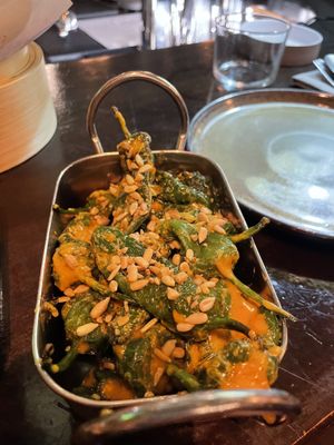 Pimientios de Padron with miso dressing  at Maa' deyo in Hamburg