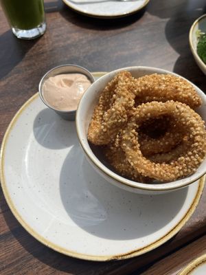 Onion rings and mayo saucee  at Fresh Kitchen + Juice Bar in Oakville