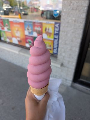 Crème molle vegan aux framboises 🩷 at L'avalanche Des Glaces BAR LAITIER in Sainte-anne-des-plaines