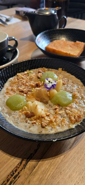 Apple pie oats - very creamy, right balance of sweetness and a nice crumble on top at Larder in Daylesford