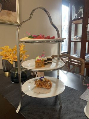 Fruit, cake, and some sort of fried dumpling/patty/pastry  at Na Vayla PaPlern Hotel in Bangkok