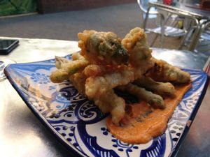 Tempura vegetables with romesco sauce (vegan) at Arte y Sabor in Sevilla