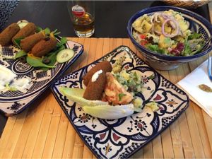 Patato salad with spinach crickets  at Arte y Sabor in Sevilla