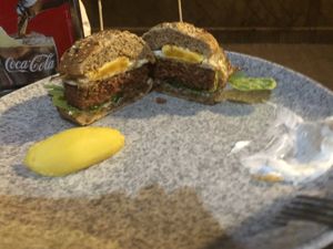 Veggie burger—waiter had to promise 3x it wasn’t meat. Wow. at Arte y Sabor in Sevilla