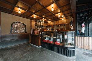 Order at the register. Beans and souvenirs are also for sale. at Toriba Coffee in Kyoto