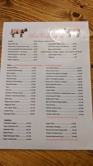 Menu June 2023 at Red Cow Inn in Merthyr Tydfil