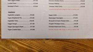 Vegetarian/vegan options at Red Cow Inn in Merthyr Tydfil
