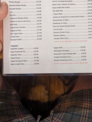 Vegetarian section at Red Cow Inn in Merthyr Tydfil