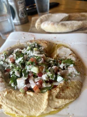 Hummus plate.  Served with pita, gf tortilla, or veggies    at Lori Restaurant & Deli in Dominical