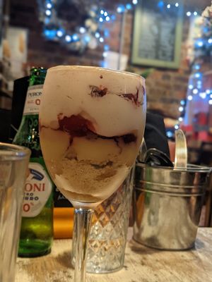Why is there crushed digestive in a trifle? at The Good Grub in Eastbourne