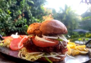 Lentil with vegetables burger at Signature Bistro & Cottages in Naivasha