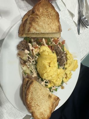 Vegan Southwest bowl with English muffin toast  at Anna's House in Milford