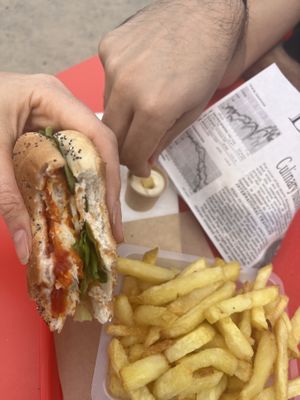 Spicy Veg hamburger   at Friterie Rogue in Vierville-sur-mer