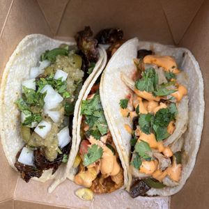 Brussel, Mushroom and Soy tacos (1 of each)  at Amigos in Hamilton