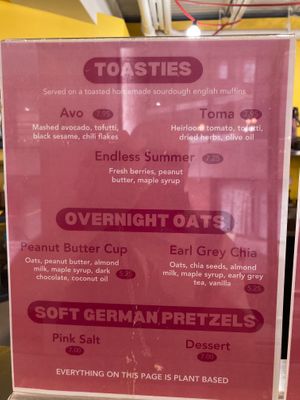 Wall menu of plant-based items at Teatotaller in Concord
