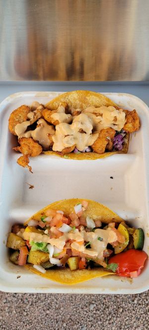 Crispy cauliflower (top) and char-grilled veg (bottom) at Sedona Organic Taco Company in Sedona