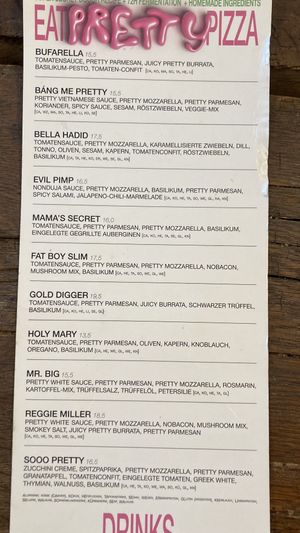 Speisekarte  at Pretty Pizza in Munich