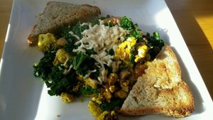 tofu scramble vegan cheese at Heirloom Food Company in Danielson