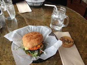 Bella burger with vegan cheese  at Heirloom Food Company in Danielson