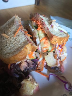 Veggie Reuben with vegan cheese  at Heirloom Food Company in Danielson